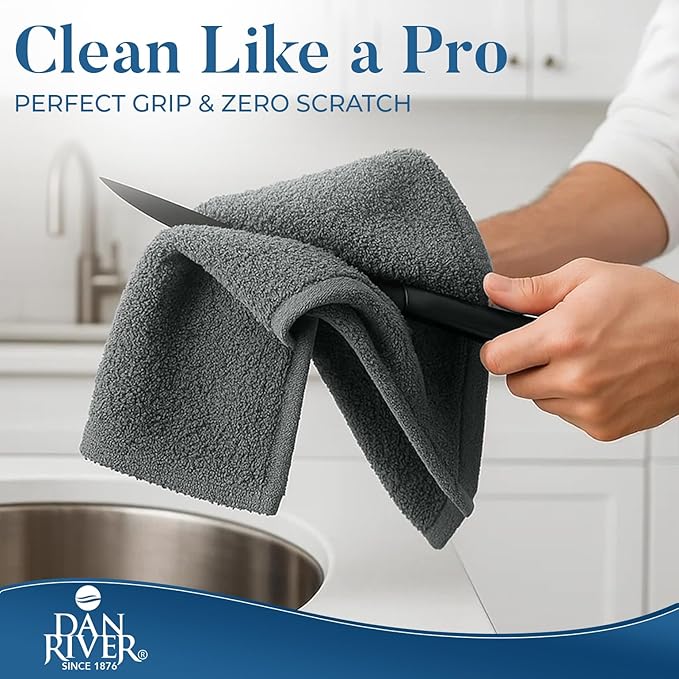 DAN RIVER Kitchen Bar Mops,Pack of 12,16 by 19 Inches,100% Cotton Super Absorbent,Multi-Purpose Cleaning Towels for Home and Kitchen Bars-Grey