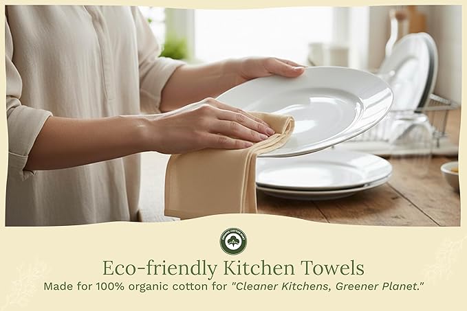 Organic Cotton Beige Flour Sack Towels - 10 Pack, 27"x27", Highly Absorbent Beige Tea Towels - Kitchen Cloth for Baking, Bread Making, and Cooking - Absorbent and Lint-Free (10 Pack)