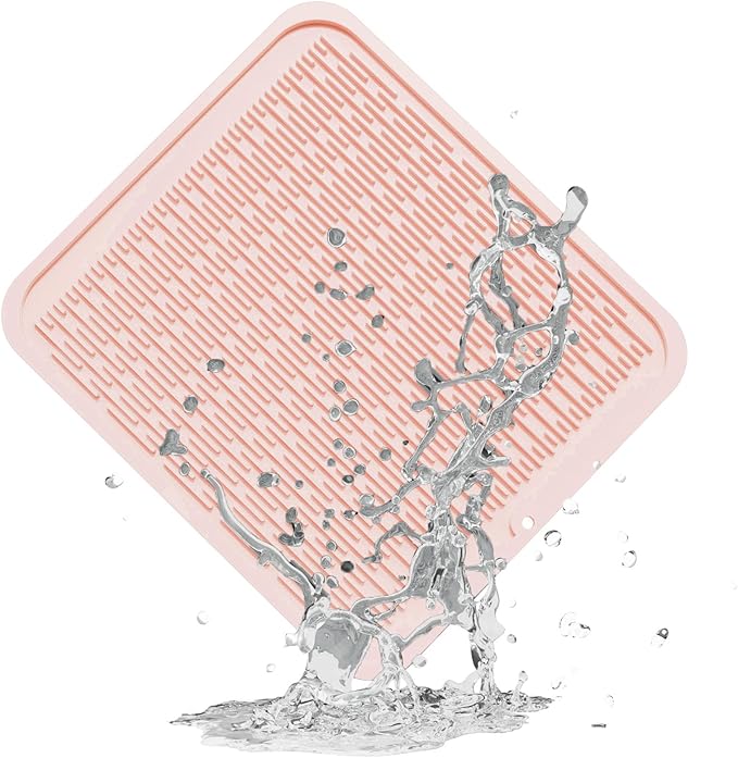 ZLR Large Silicone Dish Drying Mat (16" x 18") - XL Heavy Duty Drainboard Mat for Pots, Pans & Family Loads - Heat Resistant Trivet & Counter Protector, Easy Clean (Peach Pink)