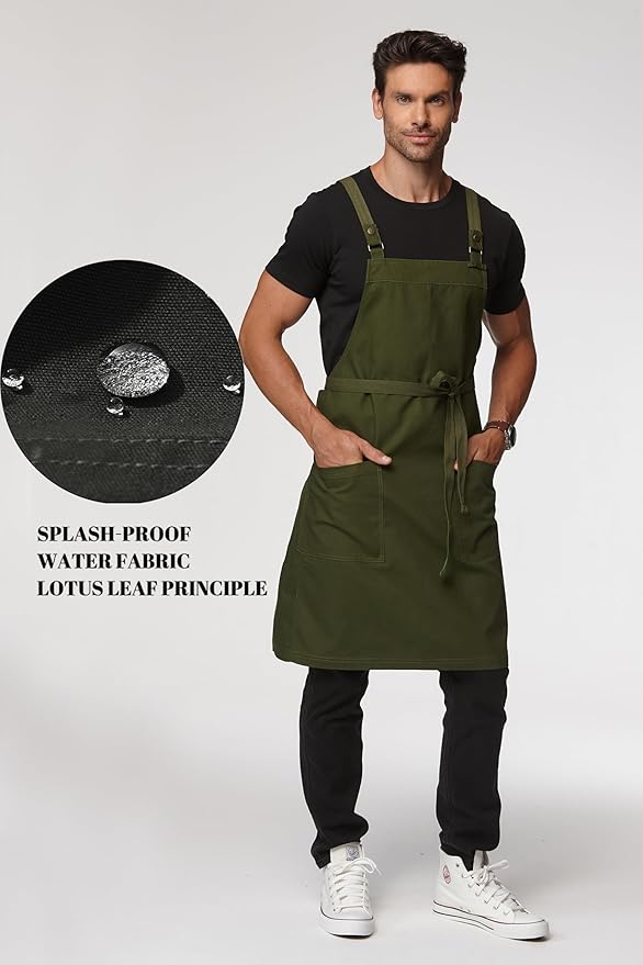Unisex Kitchen Apron, Cross Strap Apron with 2 Pockets, Durable Waterproof Professional Apron