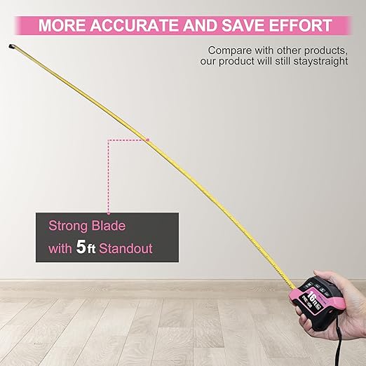 PREXISO 2-in-1 Digital Tape Measure - 16Ft Pink Digital Measuring Tape Rechargeable, Ft/Ft+in/in/M/CM/MM Unit - Metric & Inches Retractable Electronic Tape Measure Auto Lock, Pythagorean, Area, Volume