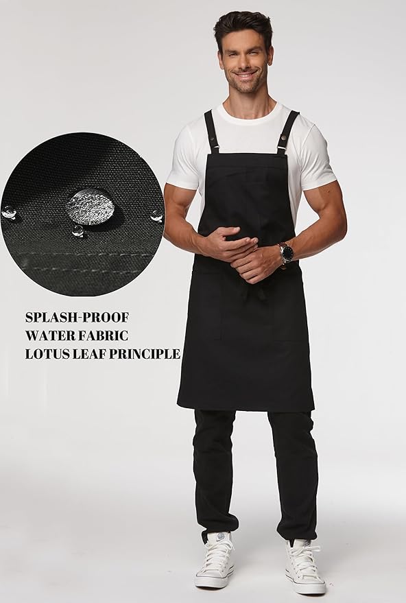 Unisex Kitchen Apron, Cross Strap Apron with 2 Pockets, Durable Waterproof Professional Apron