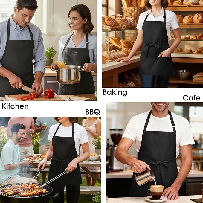 BOHARERS Kitchen Cooking Apron Unisex Adjustable chef apron with 3 pockets,1 Pack Black