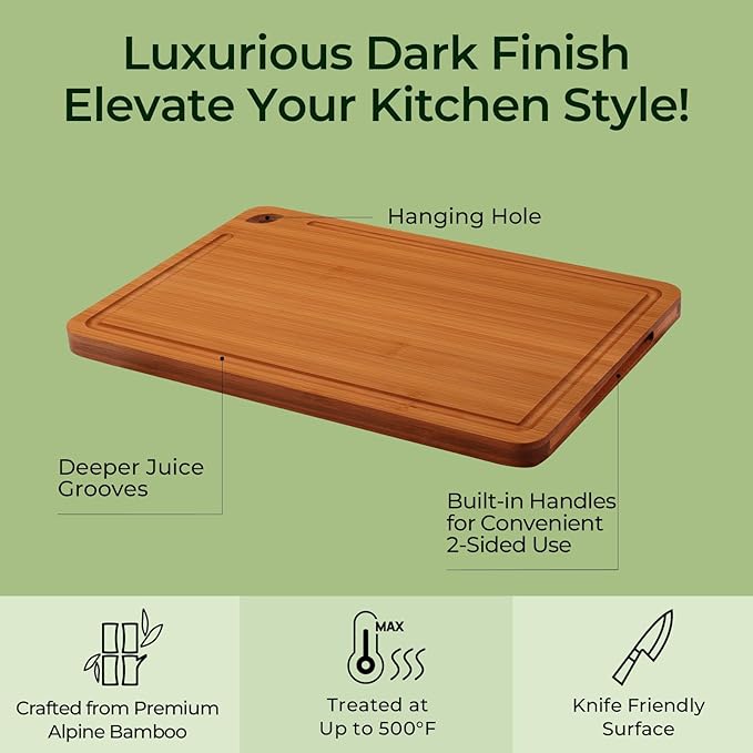 Keechee Wood Cutting Board, Carbonized Bamboo Cutting Boards Set With Smooth Surface & Easy Storage For Busy Kitchens, Ideal Charcuterie & Chopping, Durable, Knife-Friendly (4Pcs)