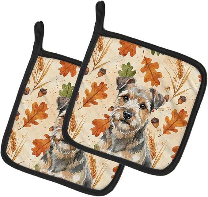 Caroline's Treasures Grizzle and Tan Norfolk Terrier Heirloom Fall Pair of Pot Holders Pair 7.5x7.5 Quilted Insulated Hot Pads Decorative Kitchen Gift Made in USA