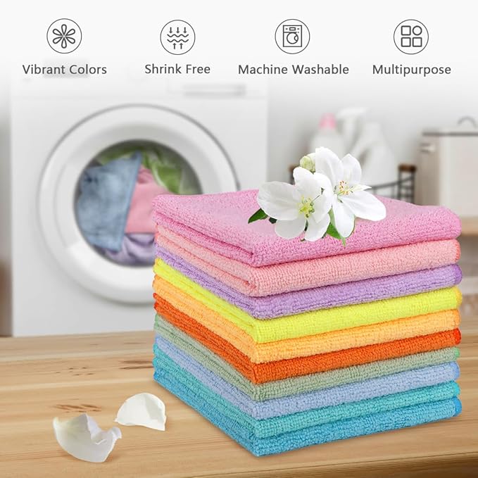 Orighty Washcloths Towels Set 10 Pack, Highly Absorbent and Soft Feel Microfiber Face Cloths, Multi-Purpose Wash Cloths & Hand Towels for Bathroom, Hotel, Spa, and Gym, 11.5x11.5 Inch, Multicolor