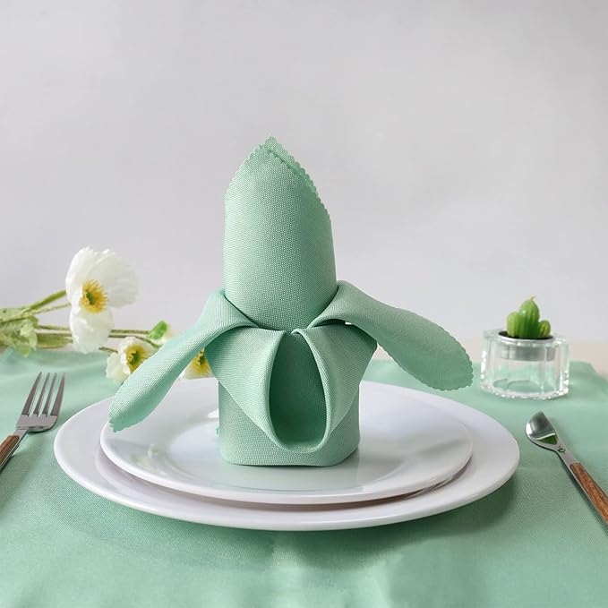 Cloth Napkins Set of 12, Polyester Easter Kitchen Cloth Napkins Washable Green Durable Reusable Table Napkins for Weddings Thanksgiving Holiday Dinner Decoration(Green)
