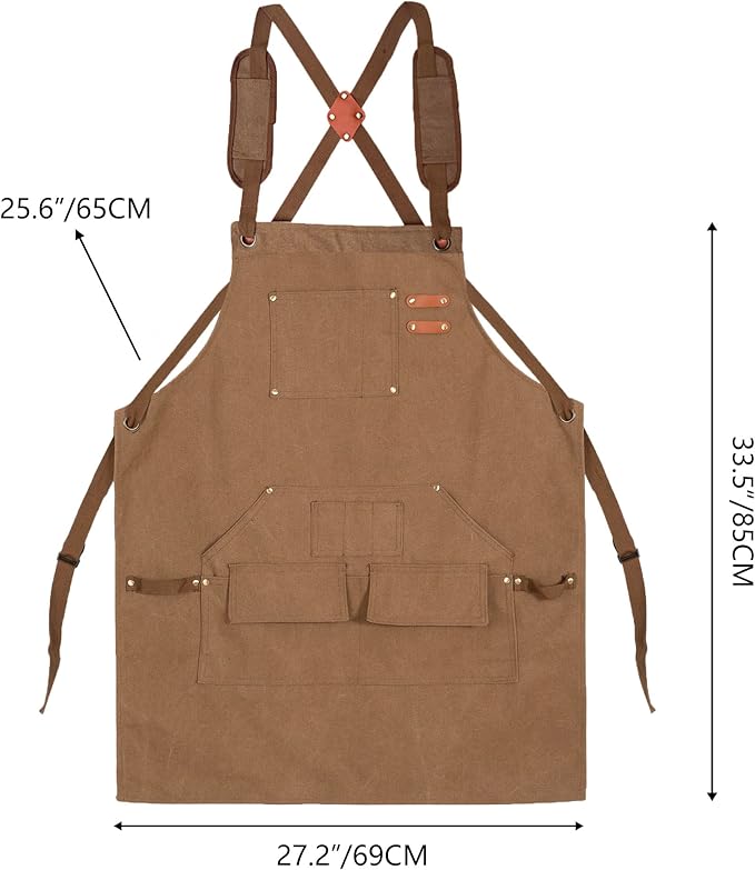 Tosewever Work Aprons for Men with Large Pockets, Canvas Cross Back Heavy Duty Adjustable Tool Aprons for Chef Cooking BBQ