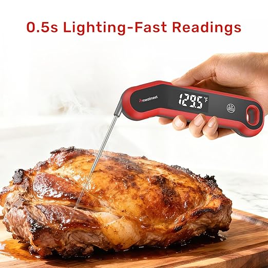 Digital Meat Thermometer - 0.5 Sec Instant Read Meat Thermometer Digital, Kitchen Thermometer Precise ±0.5℉, IP67 Waterproof, Large Bright LED Display, for BBQ/Grill/Cooking/Candy (S1)