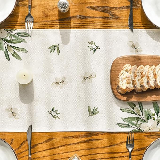 Artoid Mode Cross Olive Leaves Spring Table Runner,Seasonal Summer Easter Kitchen Dining Table Decoration for Home Party Decor 13x72 Inch