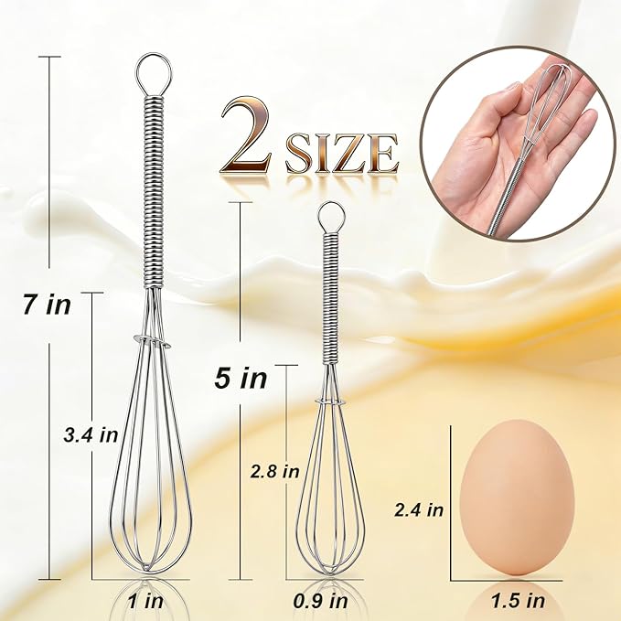 Anaeat Mini Wire Whisks, Set of 4 Portable Stainless Steel Kitchen Tiny Whisk & Egg Beater with Thick Wire - Sturdy Small Mixing Balloon for Cooking, Blending, Whiping, Beating and Stirring (5" + 7")