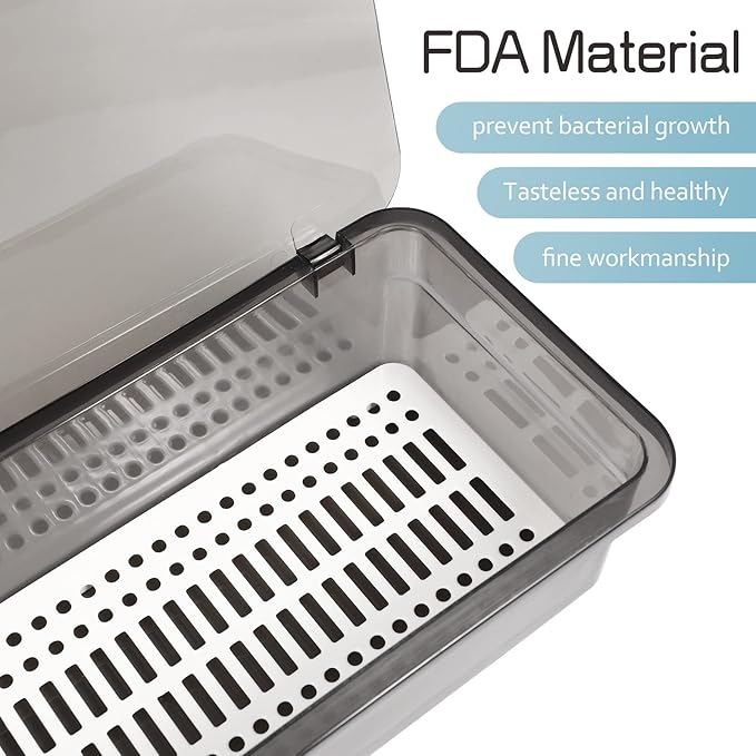 Cabilock Utensil Tray with Lid and Drain Rack, Dust-Proof Chopsticks Storage Boxes, Tableware Organizer Kitchen Cutlery Container Holder for Drawer, Table, Countertops, Cabinets