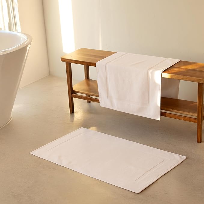 SALBAKOS 100% Turkish Cotton Bath Mat Towel Set of 2 Piece Ivory | 20x34 in Large Bath Mats | Luxury Hotel Quality, Thick, Absorbent, Quick Dry Bathmats | Made in Turkey (Ivory, 2 Bath Mats)