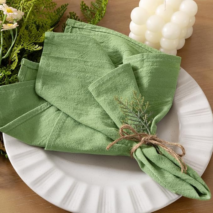 Socomi Cloth Napkins Sage Green Easter Spring Washable Reusable Bulk Linen Cotton Napkins Set of 4 17"x17" for Wedding Party Bridal Baby Shower Birthday Dining Table Decorations
