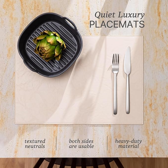 Faux Leather Placemats Set of 12 Vinyl Washable Wipeable Table Mats for Kitchen Dining Table Heat Resistant Waterproof Modern Indoor/Outdoor Placemats Non-Slip Easy Clean Place Mats (Beige)