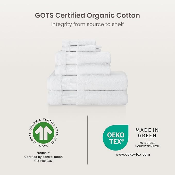 BIOWEAVES 100% Organic Cotton 700 GSM Plush Washcloths 13" x 13" GOTS Certified - White, Pack of 12