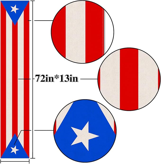Nepnuser Puerto Rican Table Runner for Puerto Rico Themed Party Decoration Home Kitchen Dining Room Dinner Linen Table Decor (13" x 72")