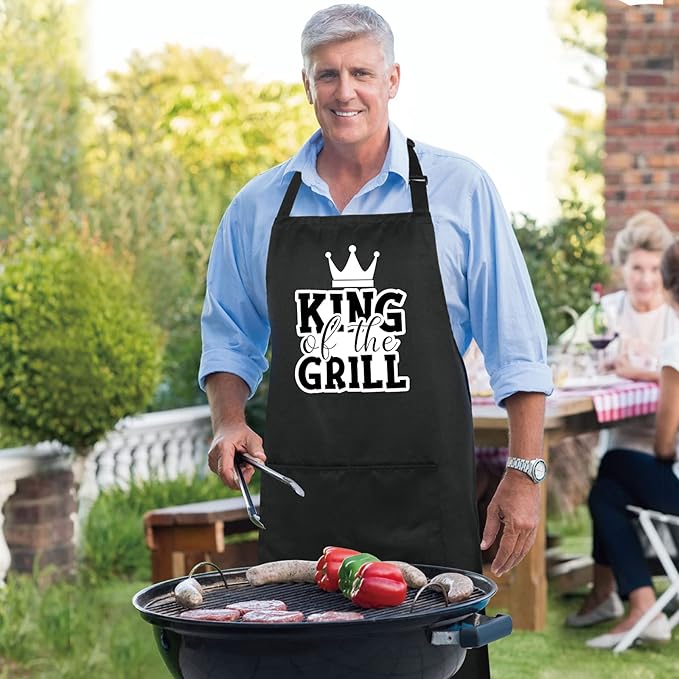 Xornis 100% Cotton Funny Apron with 2 Pockets for Men Women BBQ Grilling Adjustable Bib Black Aprons Gifts Cooking Kitchen