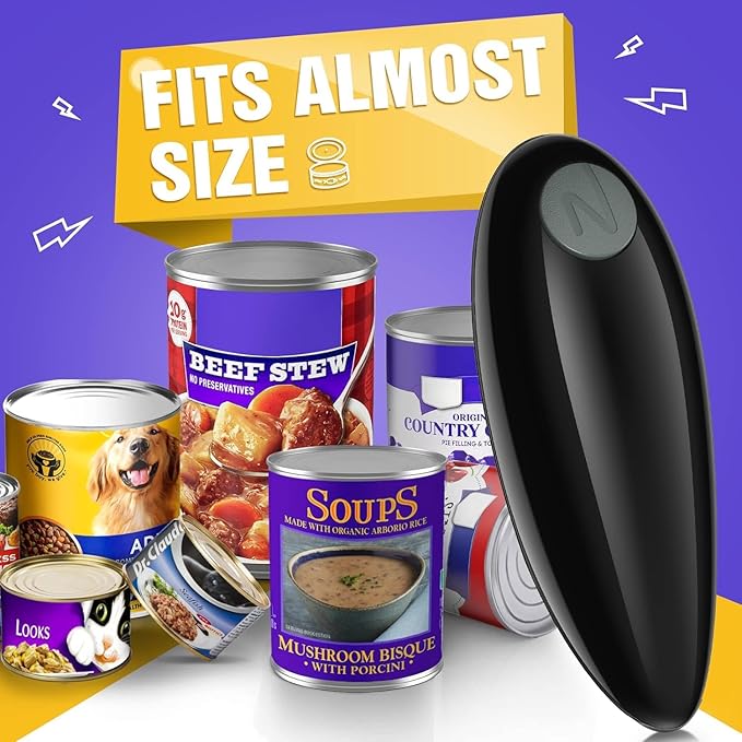 One Touch Battery Operated Electric Can Opener Fits Almost Size Can With Smooth Edge, Hands Free Electric Can Openers for Kitchen, Kitchen Gadgets Automatic Can Opener for Seniors, Arthritis Black