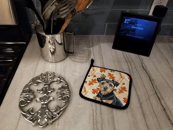 Caroline's Treasures Black and Tan Norfolk Terrier Heirloom Fall Pair of Pot Holders Pair 7.5x7.5 Quilted Insulated Hot Pads Decorative Kitchen Gift Made in USA