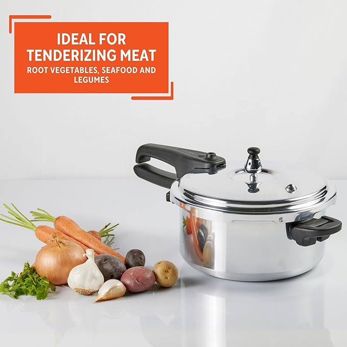 IMUSA 4.2 Quart Stovetop Aluminum Presure Cooker with safety valves for risk-free opening