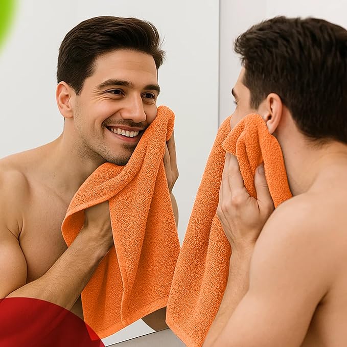 RIVERSIDE 6 Pack Premium Hand Towels Set, 16x28 inches, 100% Ring Spun Cotton, 600 GSM, Soft, Quick Dry and Highly Absorbent, Towels for Bathroom, Kitchen, Gym, Spa - Orange