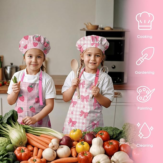 SANDJEST Kids Apron with Chefs Hat Set, Kitchen Apron Gifts