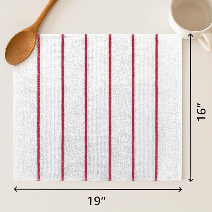DecorRack 4 Pack Large Kitchen Towels, 16x19 inch Absorbent Dishcloths, 100% Cotton Terry Cleaning Cloth, Red Set (Pack of 4)