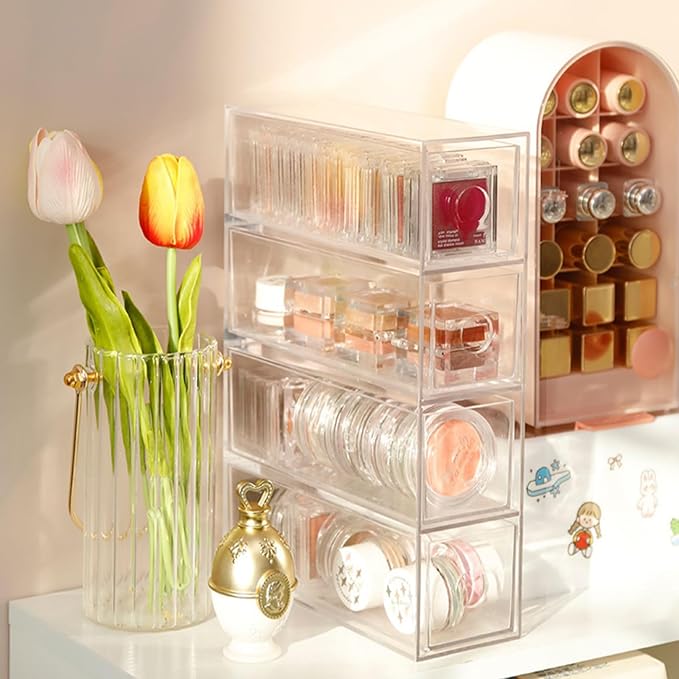 2 Pack Acrylic Storage Drawer Organizer, Dustproof Pen and Marker Storage Organizer for Desk, Clear Makeup Drawer Organizers with 8 Drawers for Art Crafts, Marker, Countertop