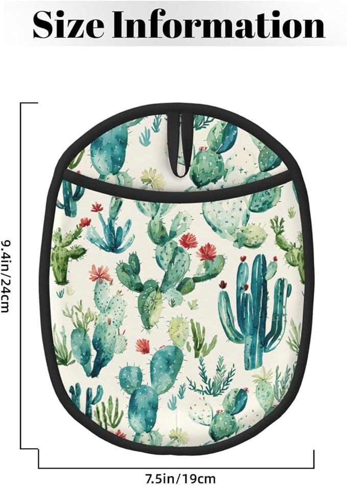 Cactus Silicone Pot Holders Set of 2, Heat Resistant up to 500°F, Non-Slip Kitchen Hot Pads with Pocket and Soft Quilted Cotton Lining for Baking, Cooking and Hot Pots
