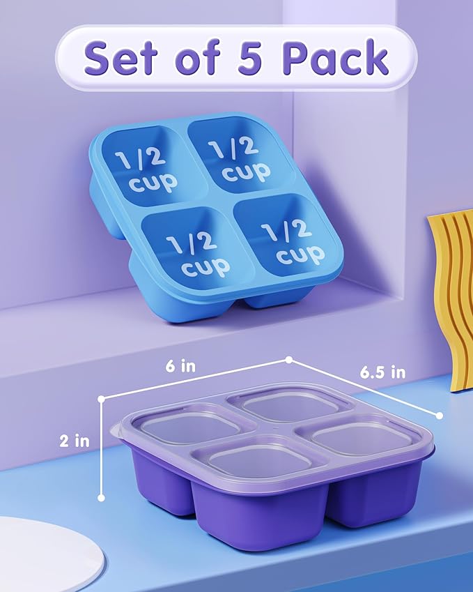 Canfanni 5 Pcs Bento Snack Containers, Reusable 4 Compartment Divided Food Storage Containers, Divided Lunchable Container for School, Work and Travel (Transparent Lids)