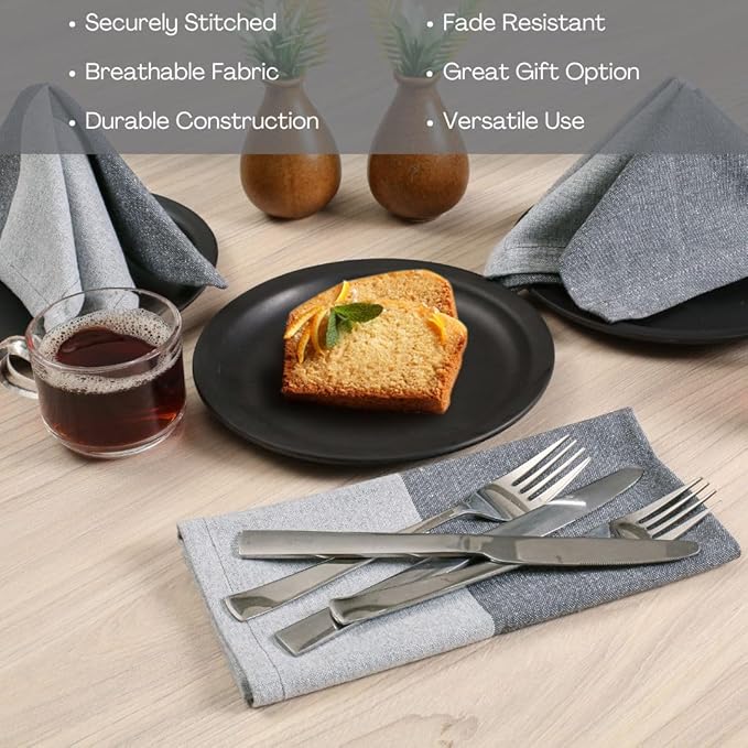Set of 12 Cloth Dinner Napkins Cotton - Soft Durable Washable - Ideal for Farmhouse Party Wedding Christmas - Perfect Everyday Use Table Linen 18x18 inch Cloth Napkins Grey