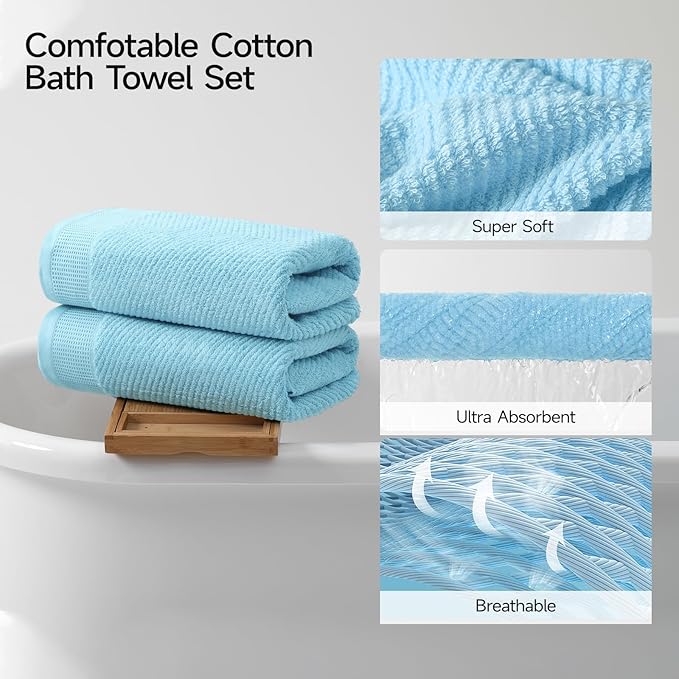 REDKISS Luxury Bath Towel Set of 8, 100% Cotton Bathroom Towels Set with 2 Bath Towels, 2 Hand Towels, 4 Washcloths, Ultra Soft Highly Absorbent Towels for Bathroom, Gym, Hotel, Spa, Blue