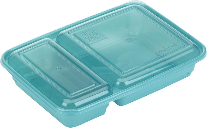 GoodCook Meal Prep Rectangle Two Compartment 60-Piece, Teal, Made without BPA (Pack of 4)
