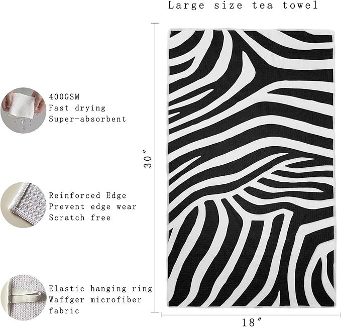 18” x 30” Highly Absorbent Kitchen Towels, Quick Dry Microfiber Tea Towel, Dish Towels for Kitchen Drying, Ultra Soft Premium Hand Towels (Black Stripes, 18" x 30" (1 Pack))