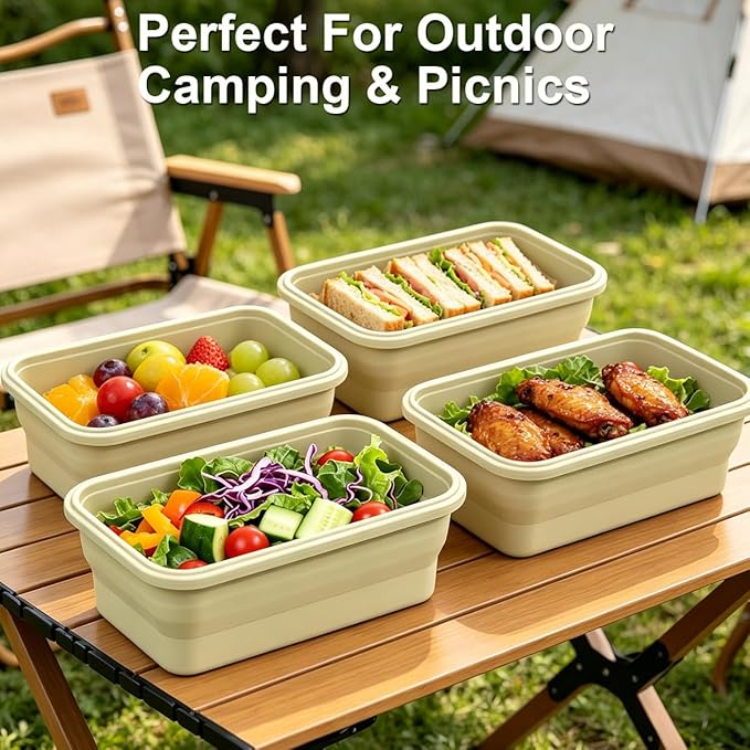 Collapsible Food Containers with Lids, Collapsible Bowls For Camping, Save Space, Leak-Proof Silicone Food Storage Containers, 2pack 1200ml, Dishwasher, Microwave & Freezer Safe
