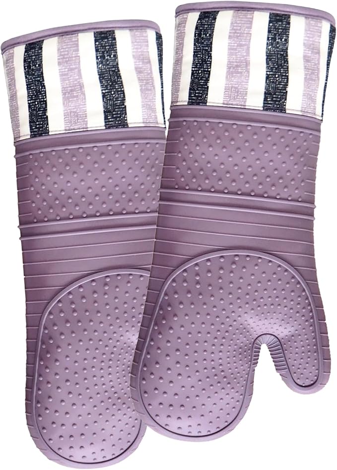 RED LMLDETA Heat Resistant 550 Degree Oven mitt, Silicone Oven Hot Mitts - 1 Pair, Extra Long Professional Baking Oven Gloves - Food Safe,Pot Holders Cooking,Grilling,Kitchen (Purple Mittens)