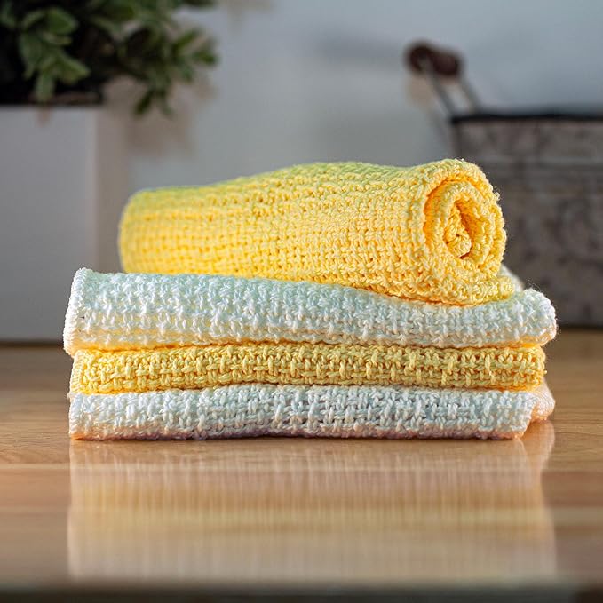 Dishcloth Variations (Goldenrod) Old Fashion 100% Cotton Dishcloths - Set of 4 Mixed Colors - 2 Goldenrod/2 Natural -11" x 11"