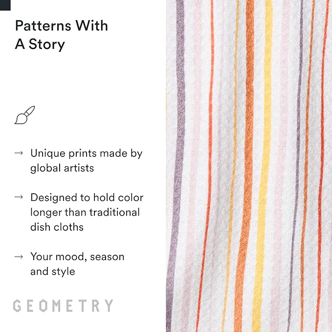 GEOMETRY Kitchen Dish Cloths - Quick Dry Dishcloths for Kitchen - Premium Dish Rags with Geoweave - 3-Pack Set Stripe Season
