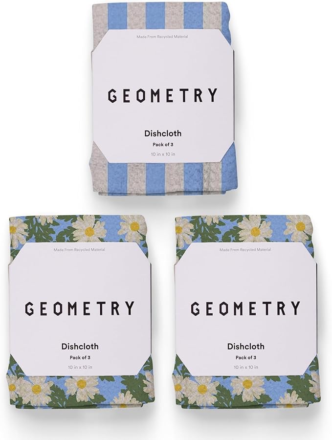 GEOMETRY Kitchen Dish Cloths - Spring & Summer Collection - Premium Dishcloths with Geoweave - Absorbent & Fast Drying Kitchen Towels - Daisy Sky, 10" x 10" - 3-Pack