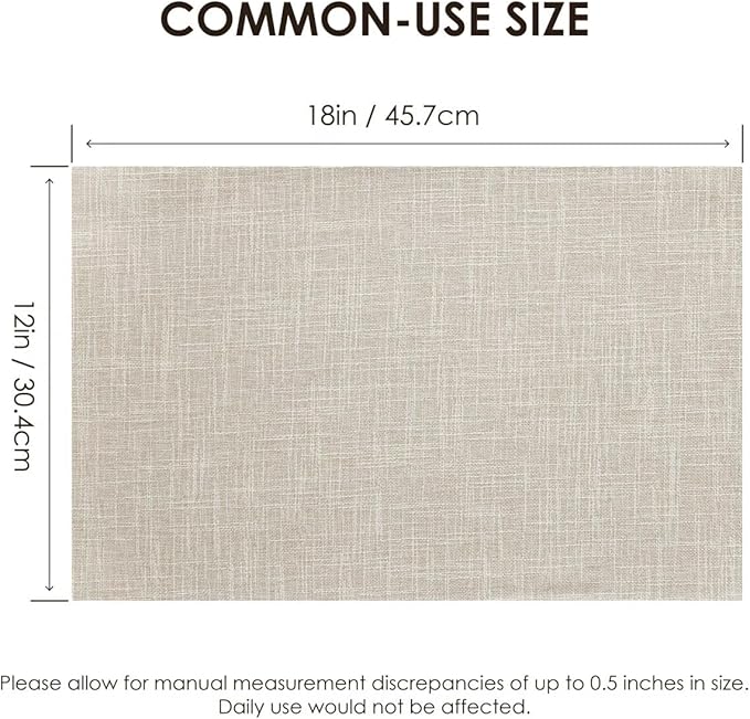 Placemats Set of 6, Bilayer Thickened Linen Place Mats Heat Resistant Machine Washable Wrinkle Free Carefully Selected Polyester Mats for Kitchen/Dining/Coffee Table (Cream Beige)