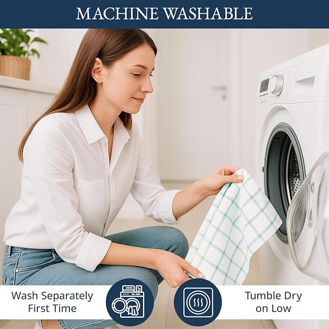 LANE LINEN Kitchen Towels & Dishcloths Set of 12-100% Cotton, Quick-Drying 18” x 28” Absorbent Dish & Tea Towels, Soft Hand Towels for Kitchen - Aqua
