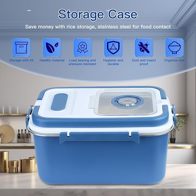 YXQ Rice Sorage Container Bin 20 lbs Stainless Steel Flour Storage Containers with Lid Rice Grain Kitchen Bucket Airtight Canister for Cereals Flour Sugar Tea Milk Wine Ice, Dry/Wet Food,Blue