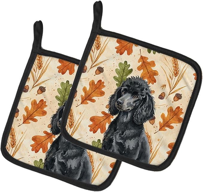 Caroline's Treasures Standard Black Poodle Heirloom Fall Pair of Pot Holders Pair 7.5x7.5 Quilted Insulated Hot Pads Decorative Kitchen Gift Made in USA