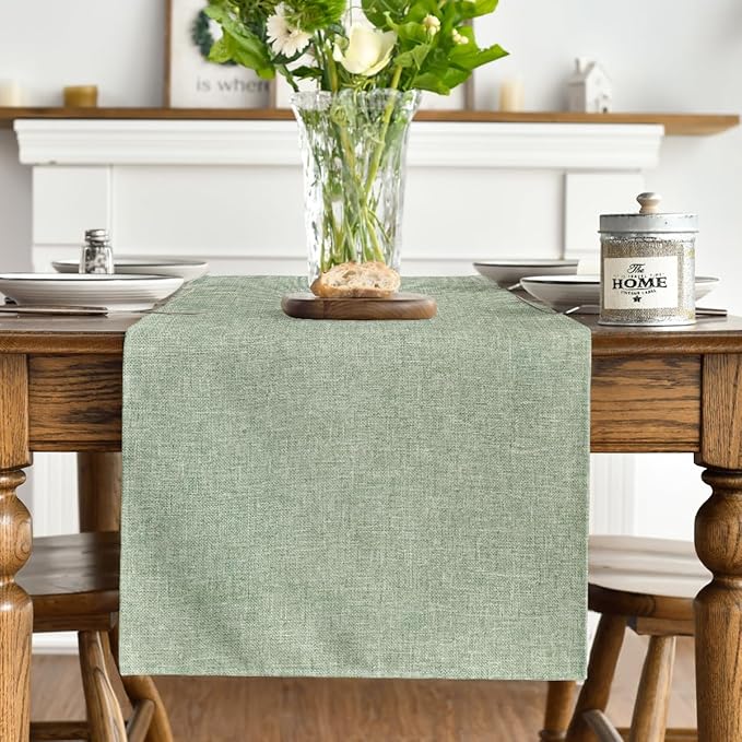 Artoid Mode Sage Green Table Runner, Seasonal Spring Summer Washable Kitchen Dining Table Decoration for Home Party Decor 13x108 Inch