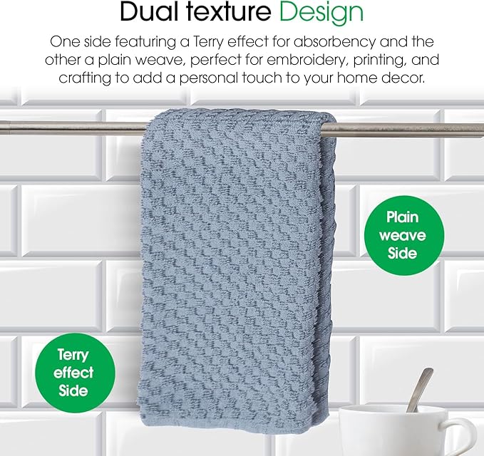 DG Collections Premium Dish Towels for Kitchen, 8 Pack, 15x25 Inch - 100% Cotton Kitchen Towels with Hanging Loop, Highly Absorbent, 400 GSM Bar Mop Cleaning Towels - Smoke Grey