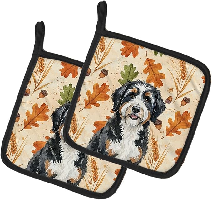 Caroline's Treasures Berndoodle Heirloom Fall Pair of Pot Holders Pair 7.5x7.5 Quilted Insulated Hot Pads Decorative Kitchen Gift Made in USA