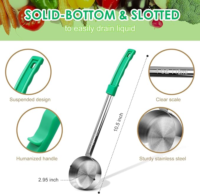4 Ounce Solid Stainless Steel Portion Control Ladle Spoon - 4Pcs Pizza Sauce Serving Spoons Portion Ladle for Sauces, Perfect for Weight Watchers, Buffets, Parties
