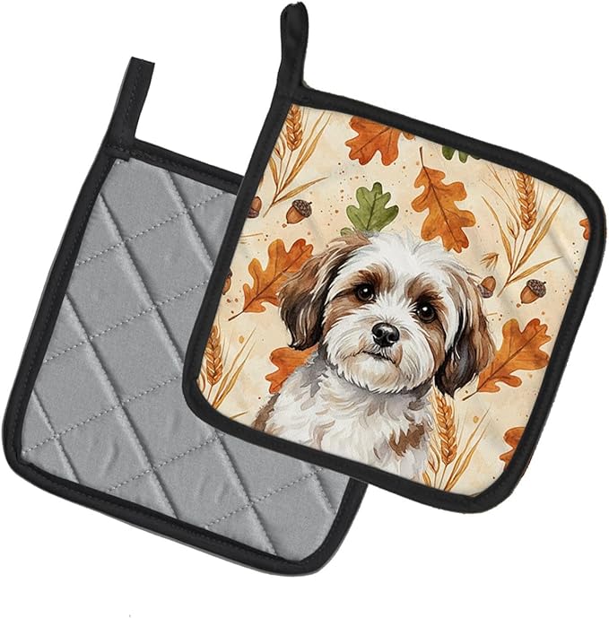 Caroline's Treasures Parti-Color Havanese Heirloom Fall Pair of Pot Holders Pair 7.5x7.5 Quilted Insulated Hot Pads Decorative Kitchen Gift Made in USA