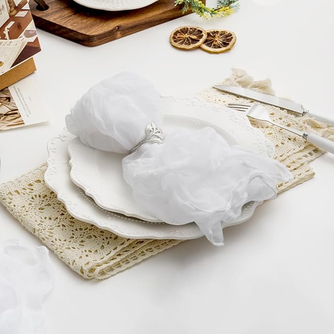 60 Pack White Cheesecloth Napkins Washable 21x21 Inches White Cloth Napkins Set of 60 Dinner Table Napkins for Wedding Cotton Gauze Bridal Baby Shower Rustic Boho Summer Party Table Decor